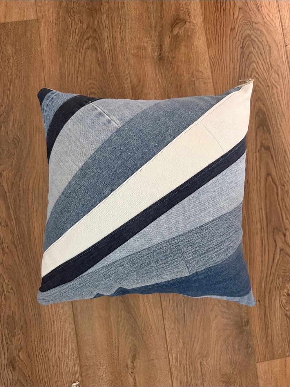 Stripe Denim Patchwork Throw Pillow - Blue 14x14